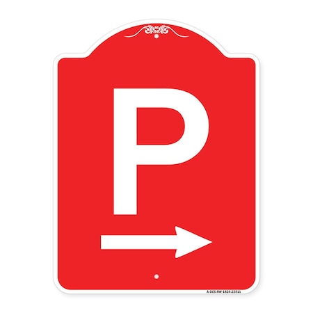 Designer Series P Symbol With Right Arrow, Red & White Aluminum Architectural Sign